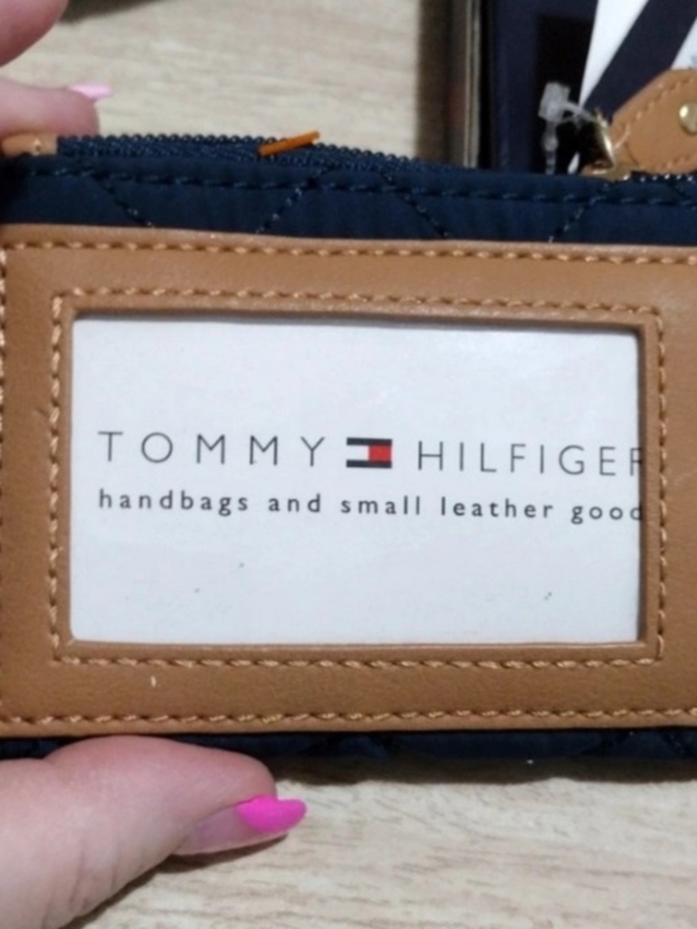 Tommy Hilfiger Quilted Navy Cosmetic Case with Gold Logo Accent